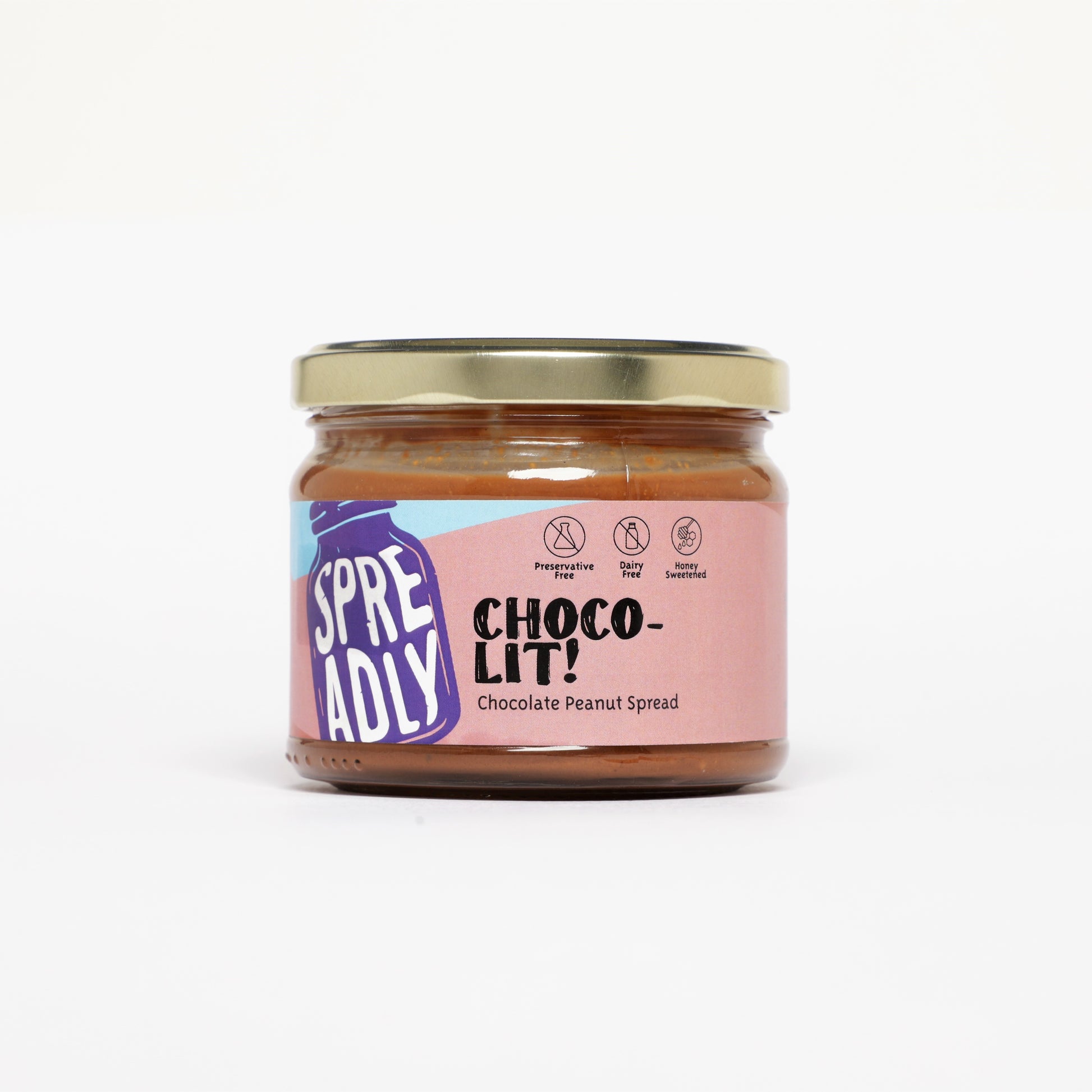 HEALTHY CHOCOLATE PEANUT SPREAD RICH IN ROASTED PEANUTS, DAIRY FREE DARK CHOCOLATE AND SWEETENED WITH HONEY. FREE OF PRESERVATIVES, OIL AND DAIRY.